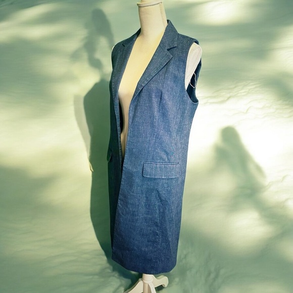 MICHAEL Michael Kors Linen-Blend Collared Longline Vest in Indigo Blue Size 6 - Picture 4 of 12